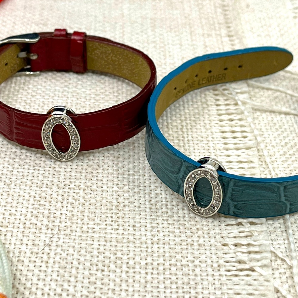 Vintage QVC Sterling Silver Diamonique Oval Leather Bracelet Set - Picture 1 of 15